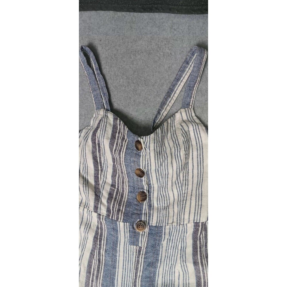 Romeo Juliet Couture Blue Combo Linen Blend Jumpsuit Romper Sz M Striped Coastal - Picture 3 of 14